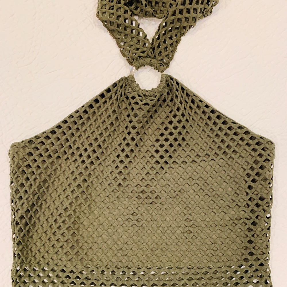 Halter Mesh Army Green Top Size S